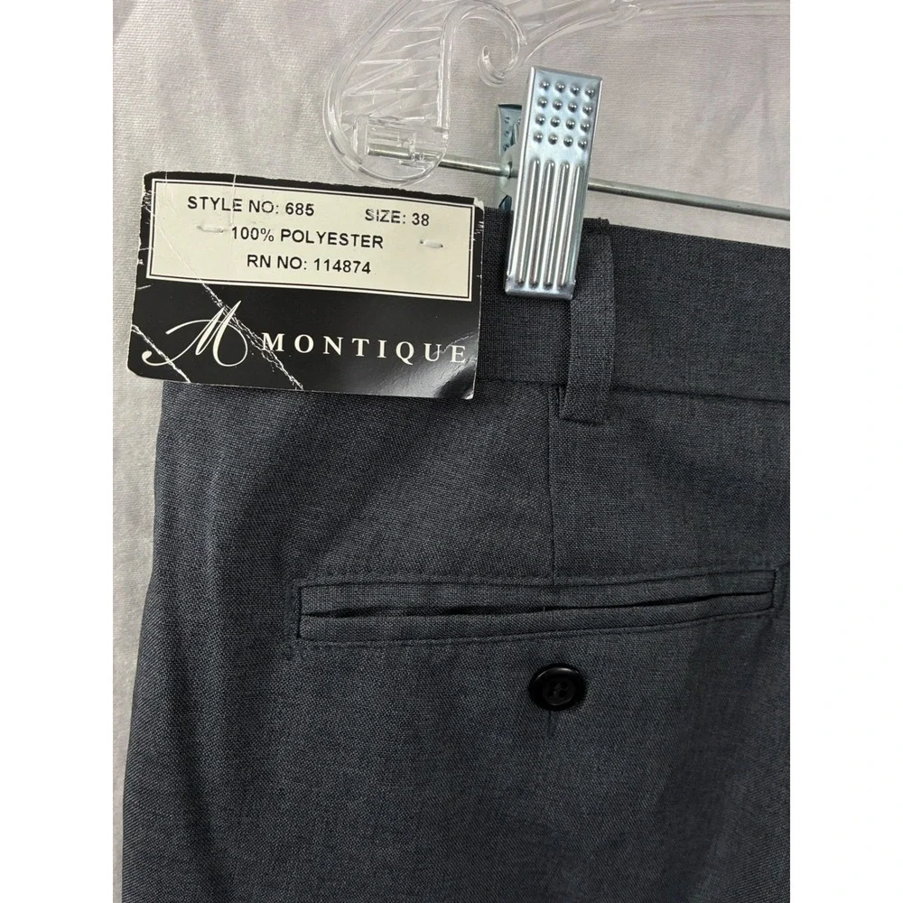 Montique Dress Pants Mens 38 Gray Pleated Front Straight Leg Formal Style New